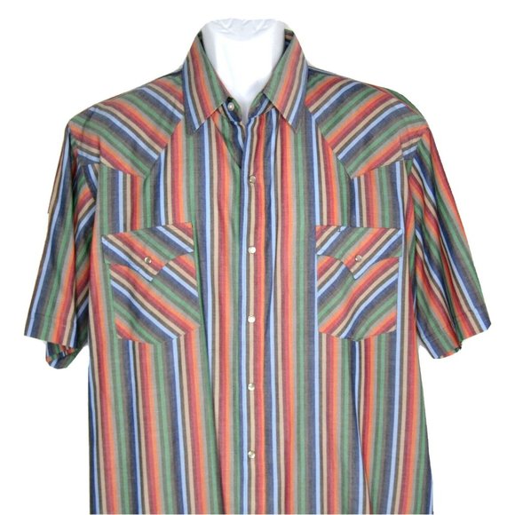 Ely Cattleman Other - Vintage ELY Cattleman Western Shirt Strips Pearl Snap Men's Size 17.5 Tall XLT